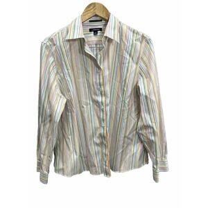 LANDS' END 18 petite NO IRON PINPOINT OXFORD 18p Multi 100% COTTON BUTTONED L/S